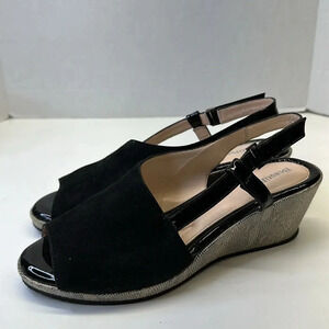 BeautiFeel Gwen Wedge Sandals Open Toe Shoes Ankle Strap Suede Black Snake 10.5
